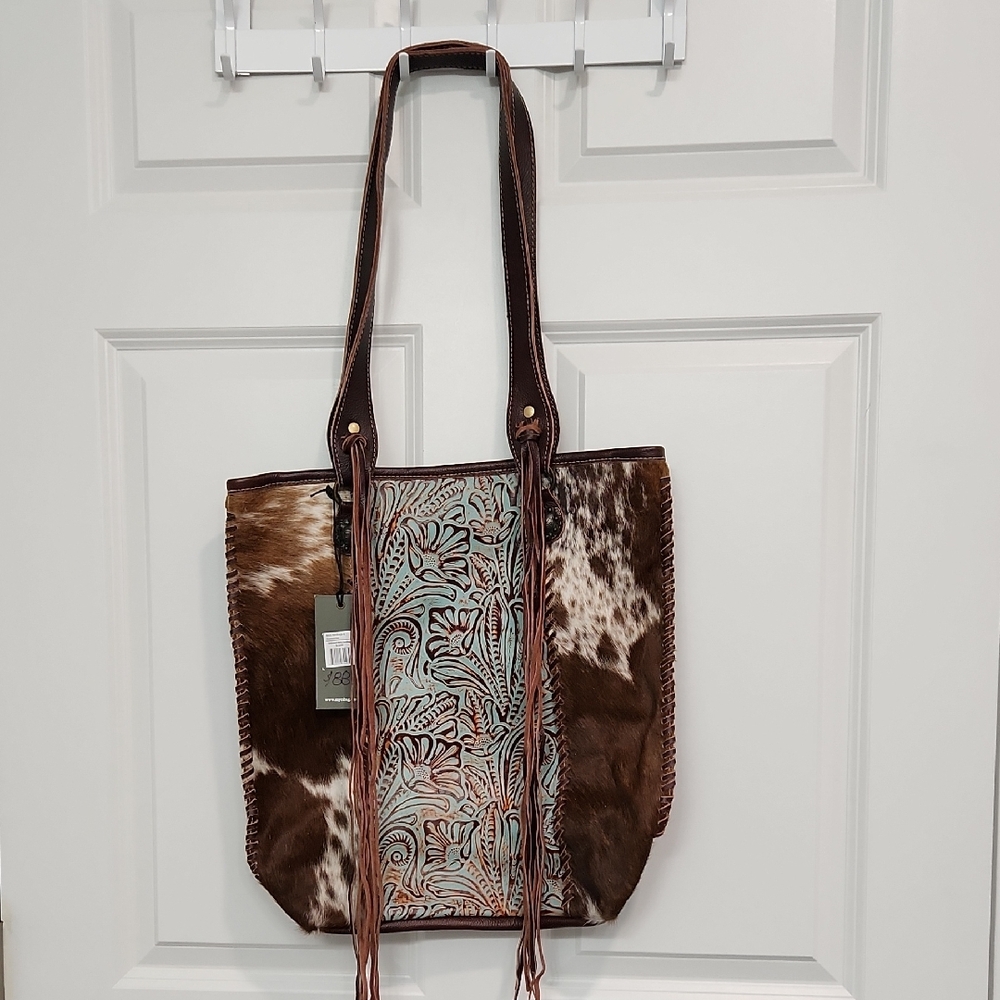 Myra Bag Brown and Cream Cowhide Tote